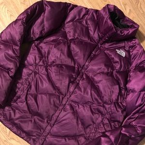 Purple puffer North Face jacket
